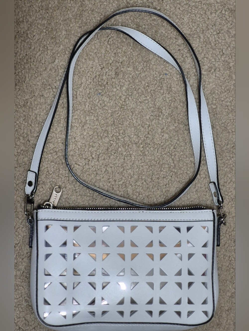 NWT Milly Y2K White Silver Laser-Cut Crossbody Bag